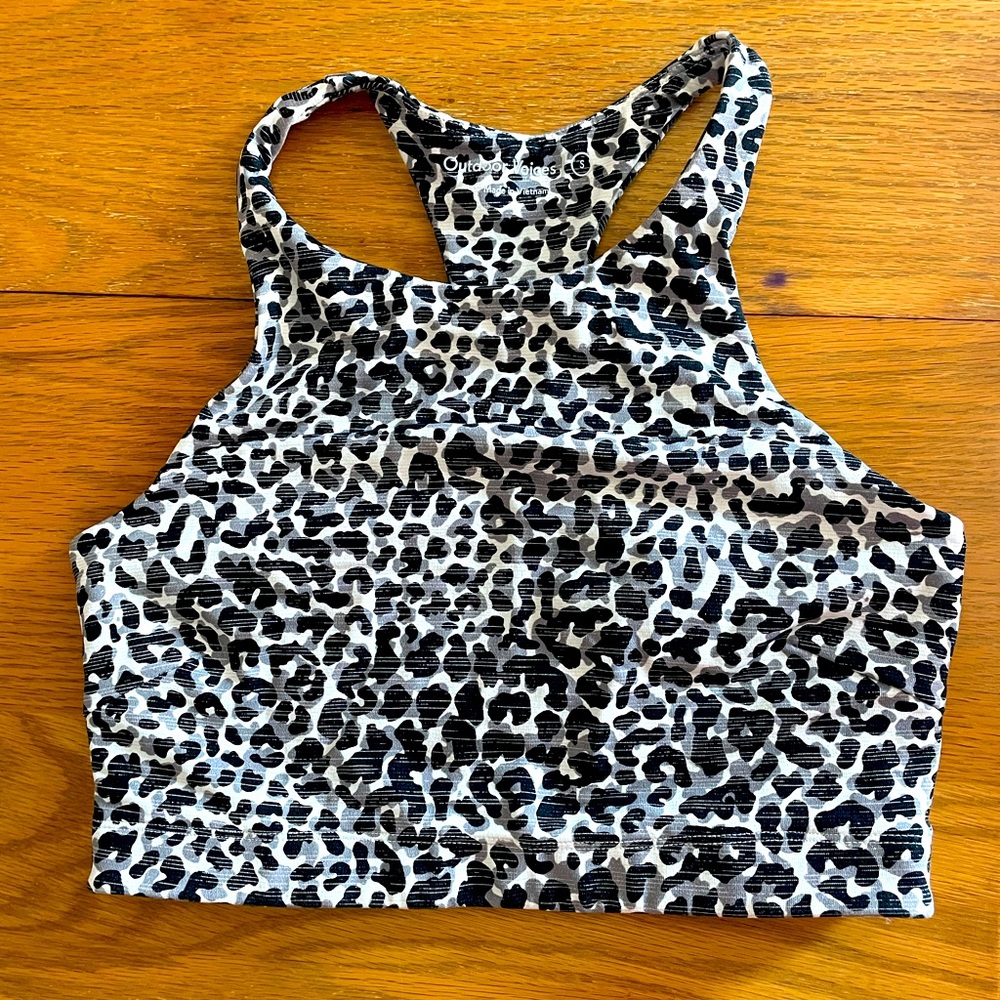 Outdoor Voices Snow Leopard Move Free/Tech Sweat Longline Sports Bra